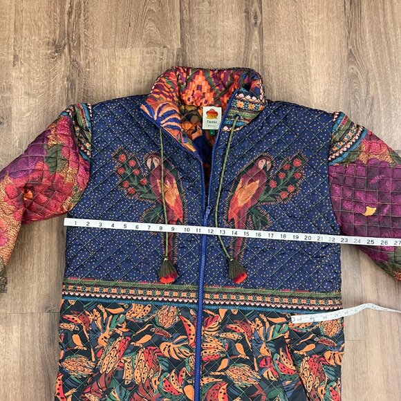 Farm Rio Mixed Patchwork Reversible Quilted Midi Puffer Coat Sz M - Picture 10 of 16